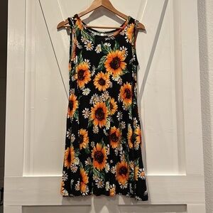 Casual sleeveless Sunflower dress. Lightweight beach cover up.